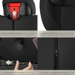 tectake® Autositz, i-Size Zulassung, ISOFIX-Installation, mit Seitenaufprallschutz, extra dicke Polsterung, von 100 bis 150 cm, Belastbarkeit 36 kg