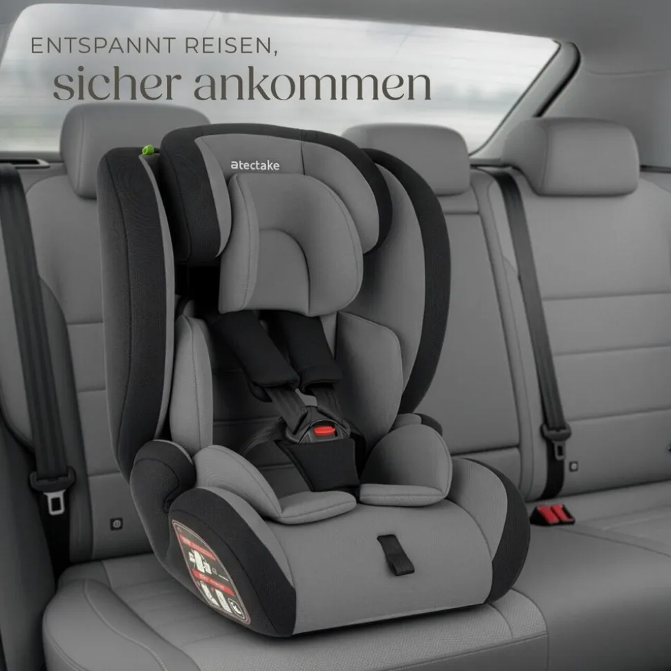 tectake® Autositz, i-Size Zulassung, mit Seitenaufprallschutz, längenverstellbarer 5-Punkt-Gurt, höhenverstellbare Kopfstütze, von 76 bis 150 cm, Belastbarkeit 36 kg