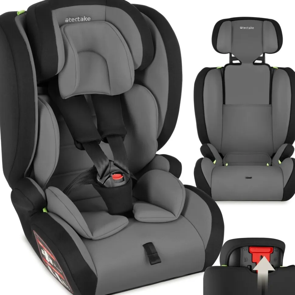 tectake® Autositz, i-Size Zulassung, mit Seitenaufprallschutz, längenverstellbarer 5-Punkt-Gurt, höhenverstellbare Kopfstütze, von 76 bis 150 cm, Belastbarkeit 36 kg