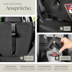 tectake® Autositz, i-Size Zulassung, ISOFIX-Installation und Top Tether, mit Seitenaufprallschutz, längenverstellbarer 5-Punkt-Gurt, 8-fach höhenverstellbare Kopfstütze, ab 15 Monaten von 76 bis 150 cm, Belastbarkeit 36 kg