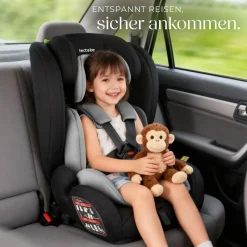 tectake® Autositz, i-Size Zulassung, ISOFIX-Installation und Top Tether, mit Seitenaufprallschutz, längenverstellbarer 5-Punkt-Gurt, 8-fach höhenverstellbare Kopfstütze, ab 15 Monaten von 76 bis 150 cm, Belastbarkeit 36 kg