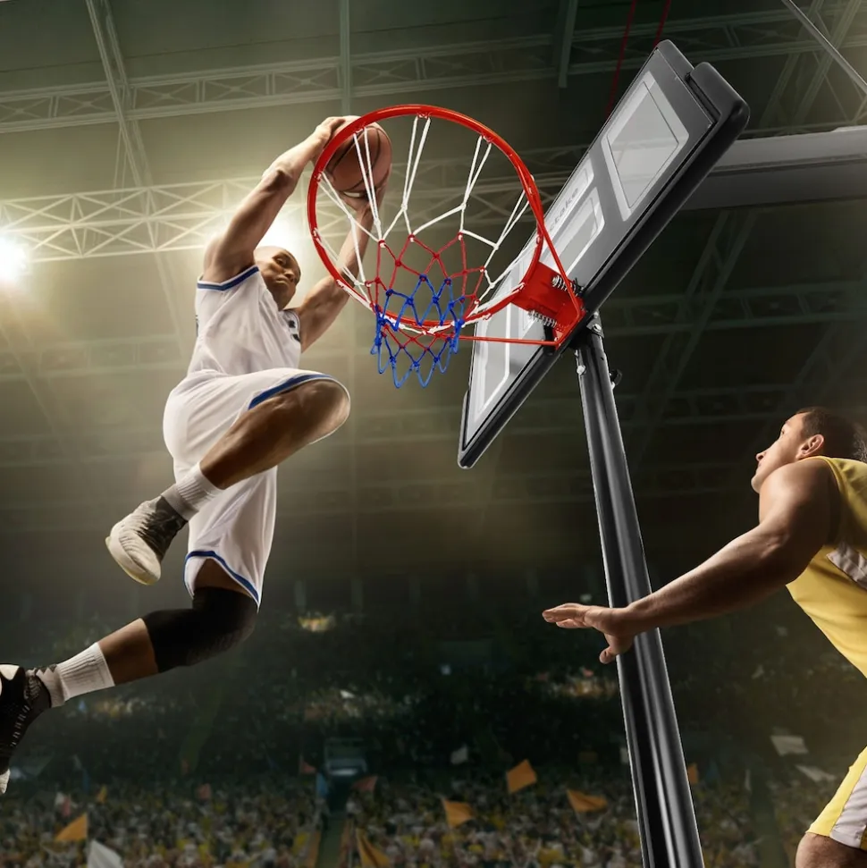 tectake® Basketballkorb, Outdoor, verstellbare Korbhöhe 230 - 305 cm, mit Rollen, inklusive Ball, Pumpe und 2 Netze