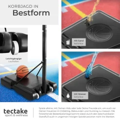 tectake® Basketballkorb, Outdoor, verstellbare Korbhöhe 230 - 305 cm, mit Rollen, inklusive Ball, Pumpe und 2 Netze