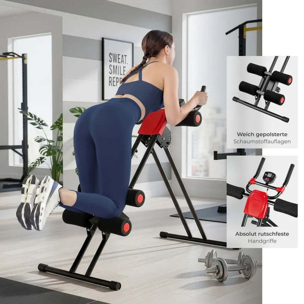 tectake® Bauchtrainer, 5-fach verstellbar, klappbar, mit Trainingscomputer