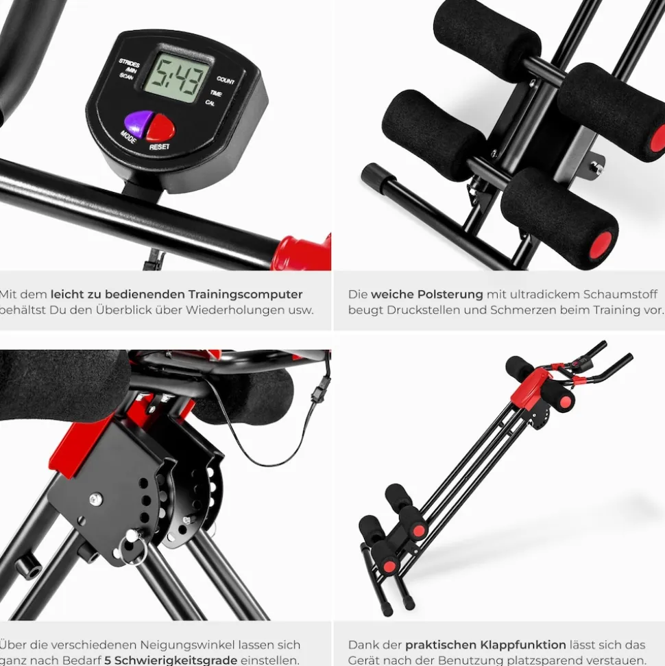 tectake® Bauchtrainer, 5-fach verstellbar, klappbar, mit Trainingscomputer