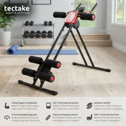 tectake® Bauchtrainer, 5-fach verstellbar, klappbar, mit Trainingscomputer
