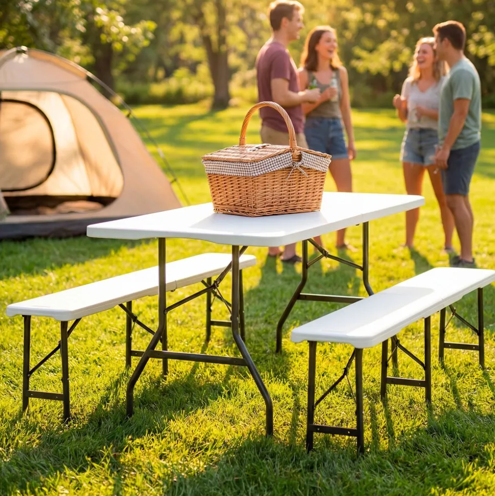 tectake® Bierzeltgarnitur, klappbar, wetterfest, bis zu 8 Personen, gummierte Tragegriffe
