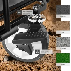 tectake® Bollerwagen, faltbar, abnehmbarer Stoffeinsatz mit 2 Netztaschen, inklusive Tragetasche, Belastbarkeit 80 kg