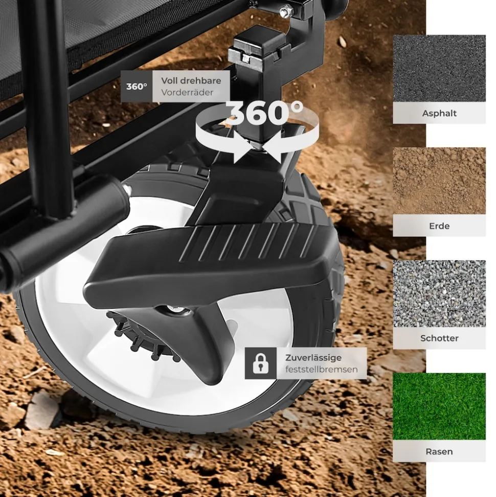 tectake® Bollerwagen, faltbar, abnehmbarer Stoffeinsatz mit 2 Netztaschen, inklusive Tragetasche, Belastbarkeit 80 kg