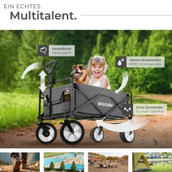 tectake® Bollerwagen, faltbar, abnehmbarer Stoffeinsatz mit 2 Netztaschen, inklusive Tragetasche, Belastbarkeit 80 kg