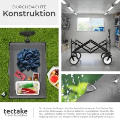 tectake® Bollerwagen, faltbar, abnehmbarer Stoffeinsatz mit 2 Netztaschen, inklusive Tragetasche, Belastbarkeit 80 kg