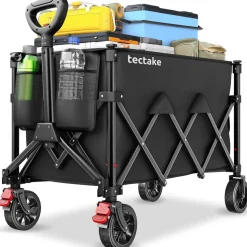 tectake® Bollerwagen, faltbar, abnehmbare Plane aus Oxford-Gewebe mit 3 Netztaschen und Reißverschlussfach, inklusive Einlegeboden, Belastbarkeit 80 kg