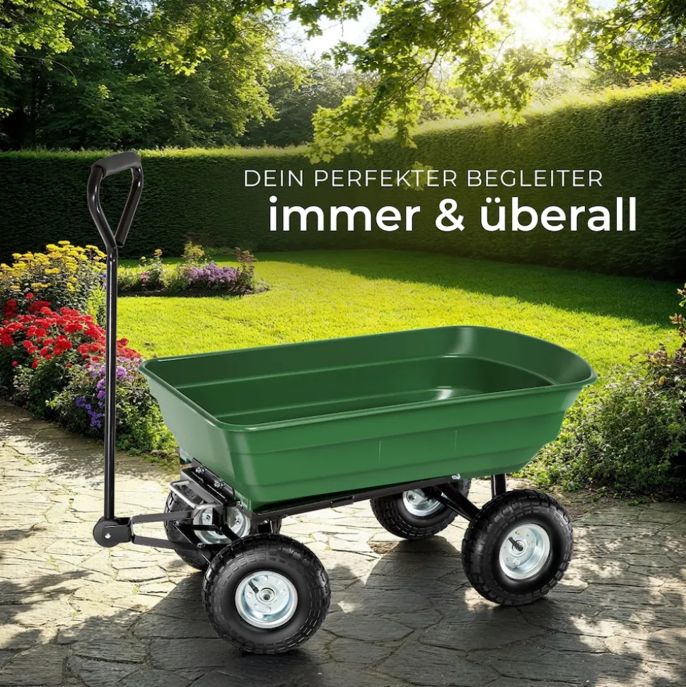 tectake® Bollerwagen, mit Kippfunktion, leichtgängige Lenkachse, Belastbarkeit 300 kg