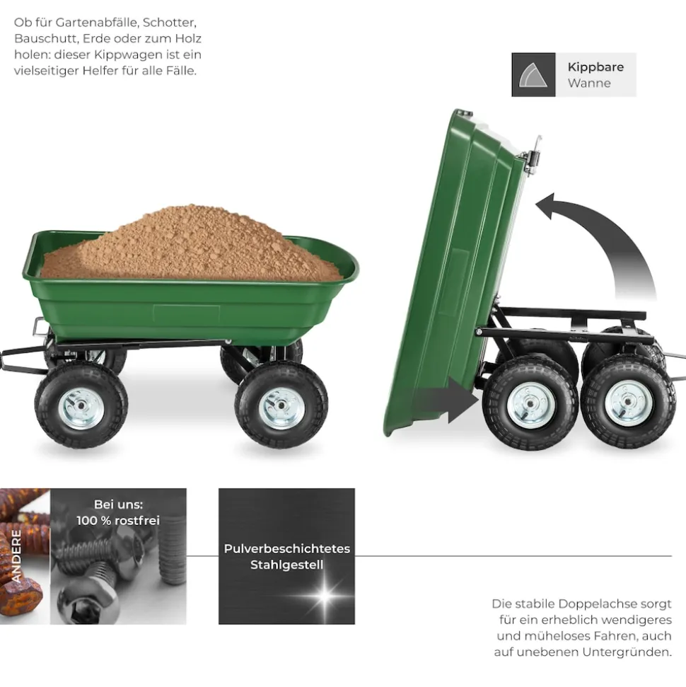 tectake® Bollerwagen, mit Kippfunktion, leichtgängige Lenkachse, Belastbarkeit 300 kg