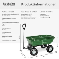 tectake® Bollerwagen, mit Kippfunktion, leichtgängige Lenkachse, Belastbarkeit 300 kg