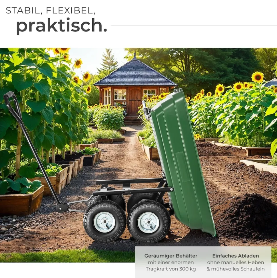 tectake® Bollerwagen, mit Kippfunktion, leichtgängige Lenkachse, Belastbarkeit 300 kg