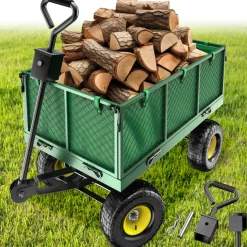 tectake® Bollerwagen, mit klappbaren Seitenwänden, leichtgängige Lenkachse mit gepolstertem Griff, Belastbarkeit 550 kg