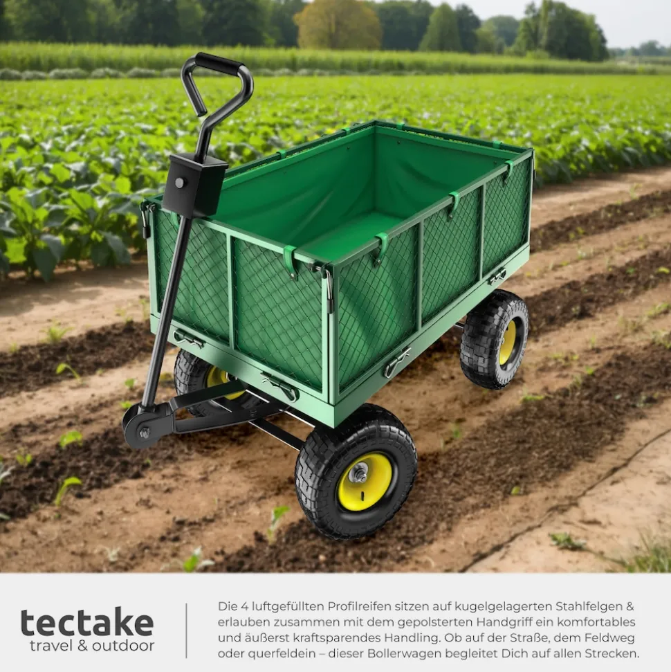 tectake® Bollerwagen, mit klappbaren Seitenwänden, leichtgängige Lenkachse mit gepolstertem Griff, Belastbarkeit 550 kg