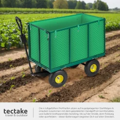 tectake® Bollerwagen, mit klappbaren Seitenwänden, leichtgängige Lenkachse mit gepolstertem Griff, Belastbarkeit 544 kg
