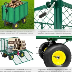 tectake® Bollerwagen, mit klappbaren Seitenwänden, leichtgängige Lenkachse mit gepolstertem Griff, Belastbarkeit 544 kg