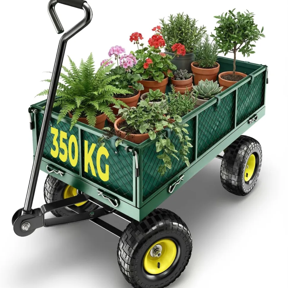 tectake® Bollerwagen, mit klappbaren Seitenwänden, leichtgängige Lenkachse mit gepolstertem Griff, Belastbarkeit 350 kg