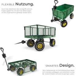 tectake® Bollerwagen, mit klappbaren Seitenwänden, leichtgängige Lenkachse mit gepolstertem Griff, Belastbarkeit 550 kg