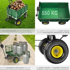tectake® Bollerwagen, mit klappbaren Seitenwänden, leichtgängige Lenkachse mit gepolstertem Griff, Belastbarkeit 550 kg