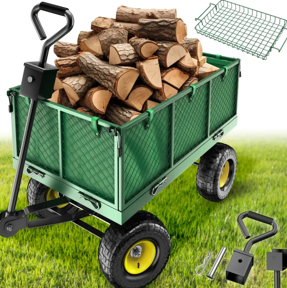 tectake® Bollerwagen, mit klappbaren Seitenwänden, leichtgängige Lenkachse mit gepolstertem Griff, Belastbarkeit 550 kg