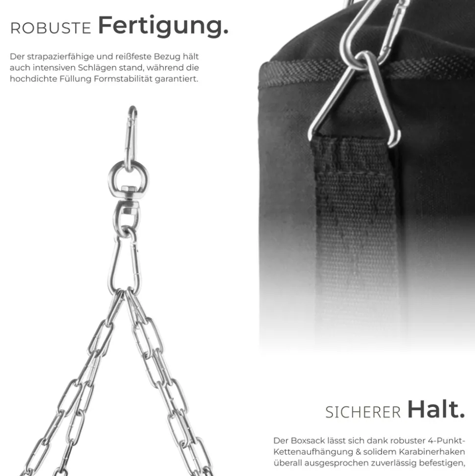 tectake® Boxsack, gefüllt, hängend, 28 x 105 cm, inklusive Karabinerhaken
