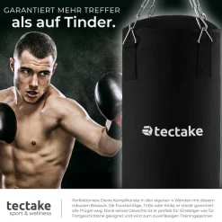 tectake® Boxsack, gefüllt, hängend, 28 x 105 cm, inklusive Karabinerhaken