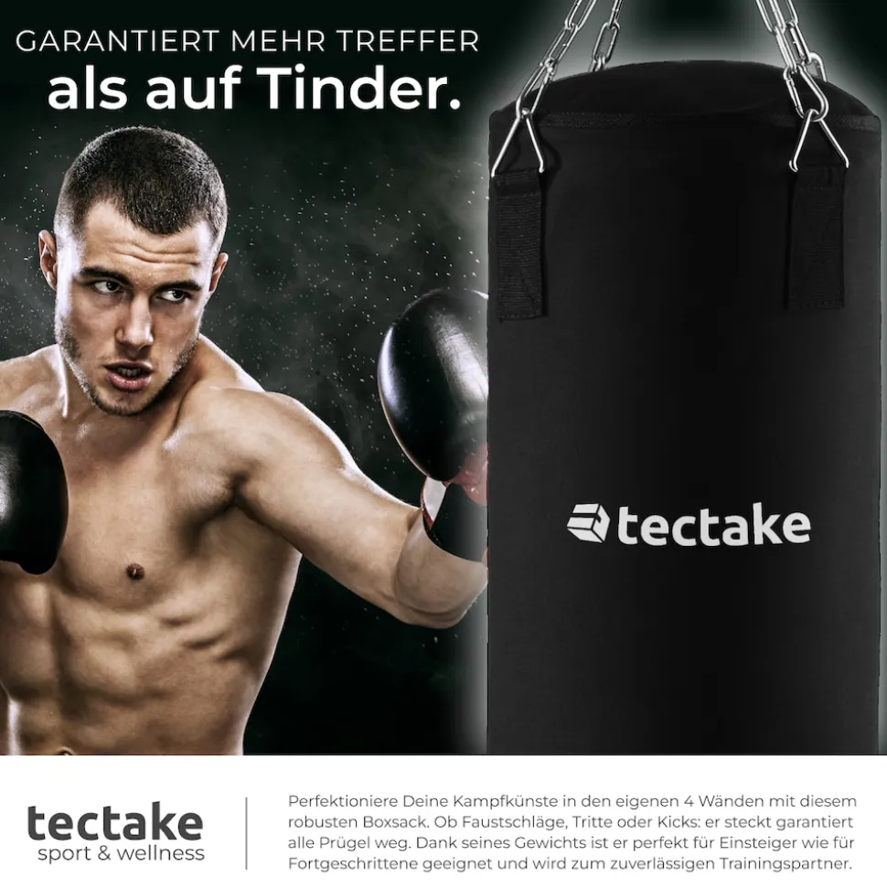 tectake® Boxsack, gefüllt, hängend, 28 x 105 cm, inklusive Karabinerhaken