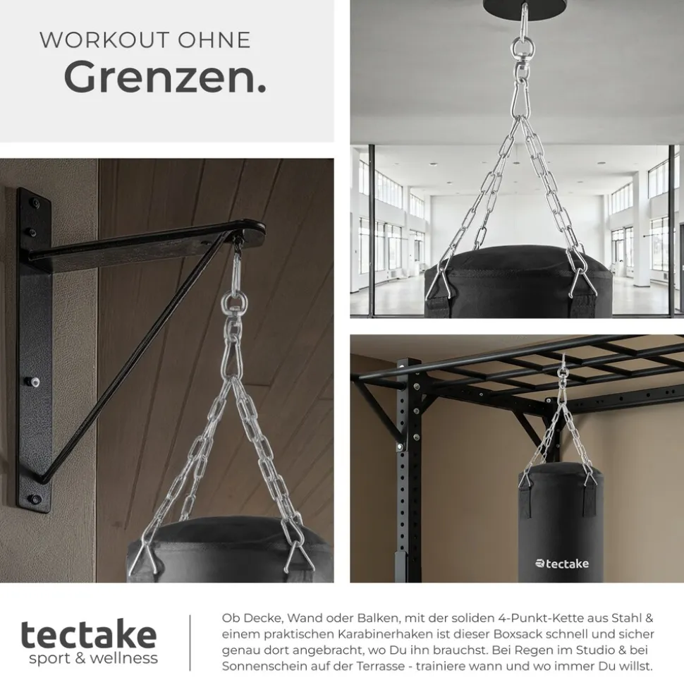 tectake® Boxsack, gefüllt, hängend, 28 x 105 cm, inklusive Karabinerhaken