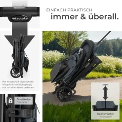 tectake® Buggy-Kinderwagen, Einhand-Klappmechanismus, mit 5-Punkt-Gurt, Feststellbremse, Schutzbügel, pulverbeschichtetes Stahlgestell und pflegeleichter Stoffbezug, für 0 bis 36 Monate geeignet, Belastbarkeit 15 kg