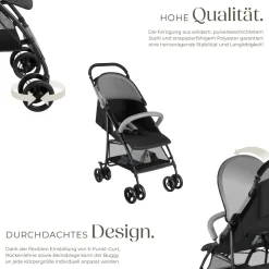 tectake® Buggy-Kinderwagen, klappbar, mit 5-Punkt-Gurt, Bremse und Schutzbügel, pulverbeschichtetes Stahlgestell und pflegeleichter Polyesterbezug, für 0 bis 36 Monate geeignet, Belastbarkeit 15 kg