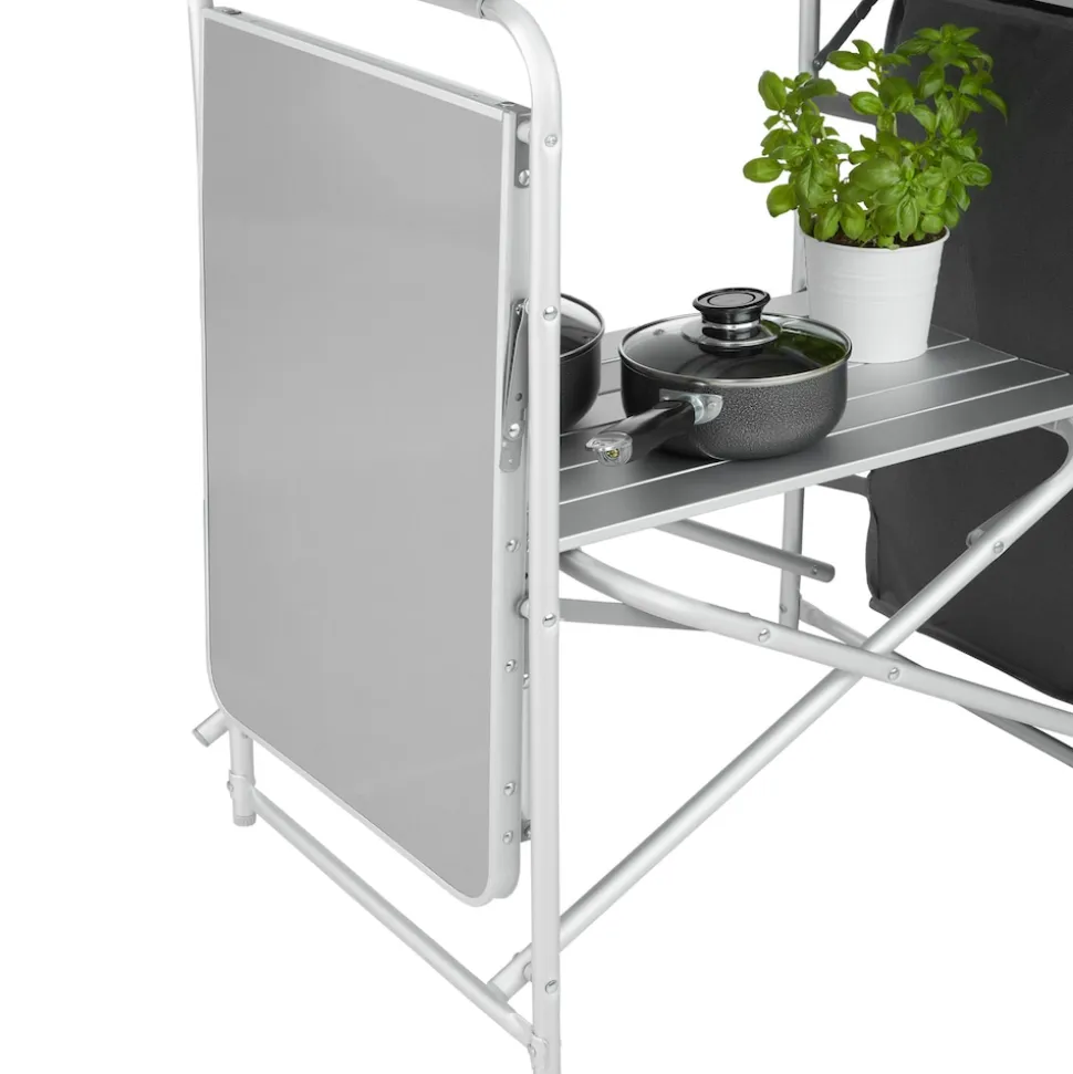 tectake® Campingküche XXL mit Aluminiumgestell und 5 Fächern, faltbar, mit großem Stauraum und Windschutz, 172 x 52 x 104 cm