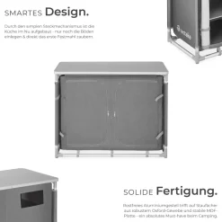 tectake® Campingschrank Deluxe mit Aluminiumgestell und 6 Fächern, faltbar, Stauraum mit 6 Fächern, 97 x 47,5 x 78 cm