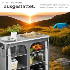 tectake® Campingschrank Deluxe mit Aluminiumgestell und 6 Fächern, faltbar, Stauraum mit 6 Fächern, 97 x 47,5 x 78 cm