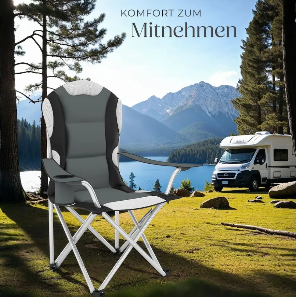 tectake® Campingstuhl, faltbar, gepolstert, geringes Gewicht, 60 x 88 x 110 cm