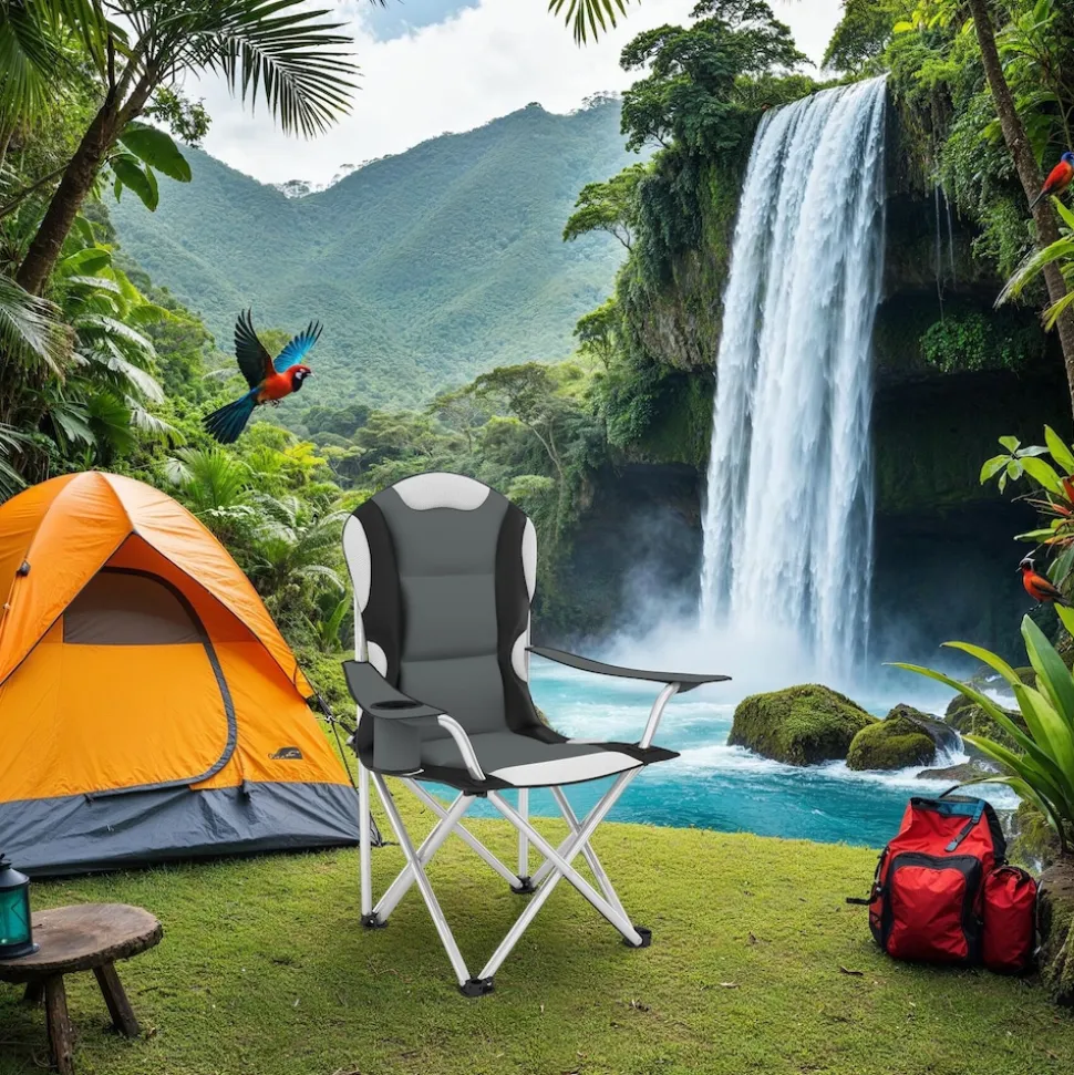 tectake® Campingstuhl, faltbar, gepolstert, geringes Gewicht, 60 x 88 x 110 cm