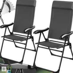 tectake® Campingstuhl, klappbar, 7-fach verstellbare Rückenlehne mit Kopfpolster, Belastbarkeit 120 kg, 57 x 65 x 112 cm