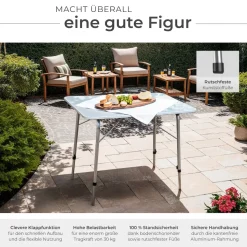 tectake® Campingtisch, klappbar, stufenlos höhenverstellbare Beine, 80 x 60 x 68 cm