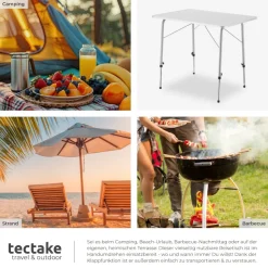 tectake® Campingtisch, klappbar, stufenlos höhenverstellbare Beine, 80 x 60 x 68 cm