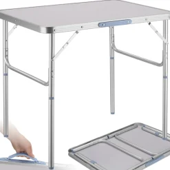 tectake® Campingtisch, klappbar, anschraubbare, höhenverstellbare Beine und Füße, 75 x 55 x 68 cm