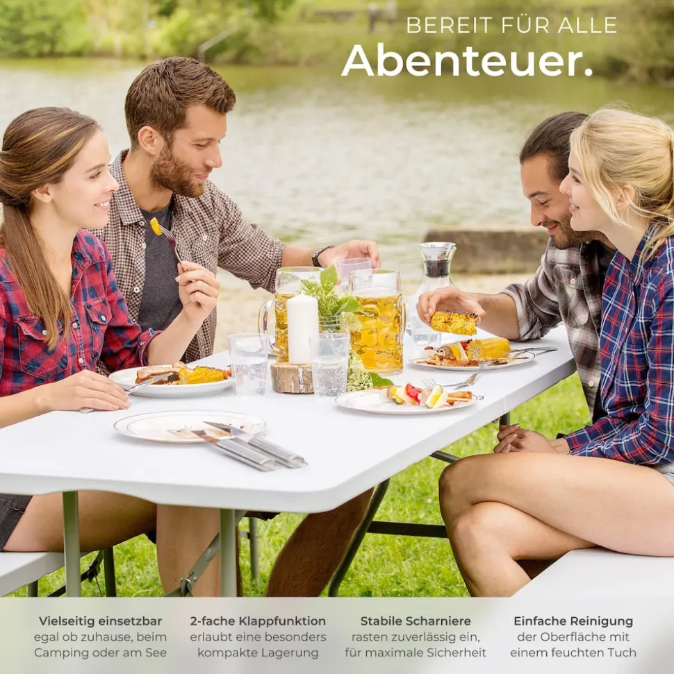 tectake® Campingtisch, klappbar, hohe Belastbarkeit, 183 x 76 x 74 cm