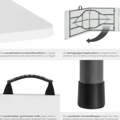 tectake® Campingtisch, klappbar, wetterfest, 120 kg Belastbarkeit, gummierter Tragegriff
