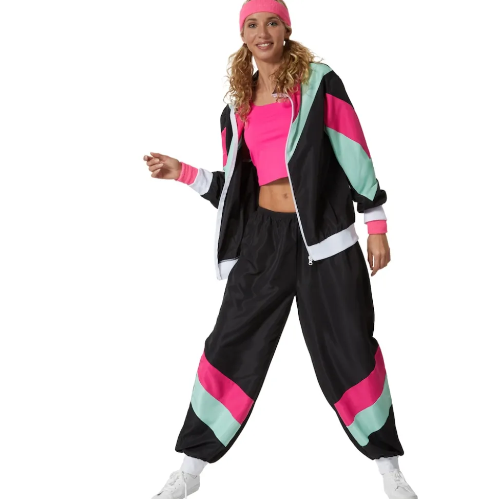 tectake® Damenkostüm Retro 80er 90er Jahre Jogginganzug