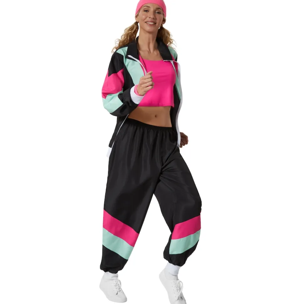 tectake® Damenkostüm Retro 80er 90er Jahre Jogginganzug