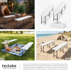 tectake® 2er Set Campingklappbank, wetterfest, je 500 kg belastbar, bis zu 8 Personen, gummierte Tragegriffe