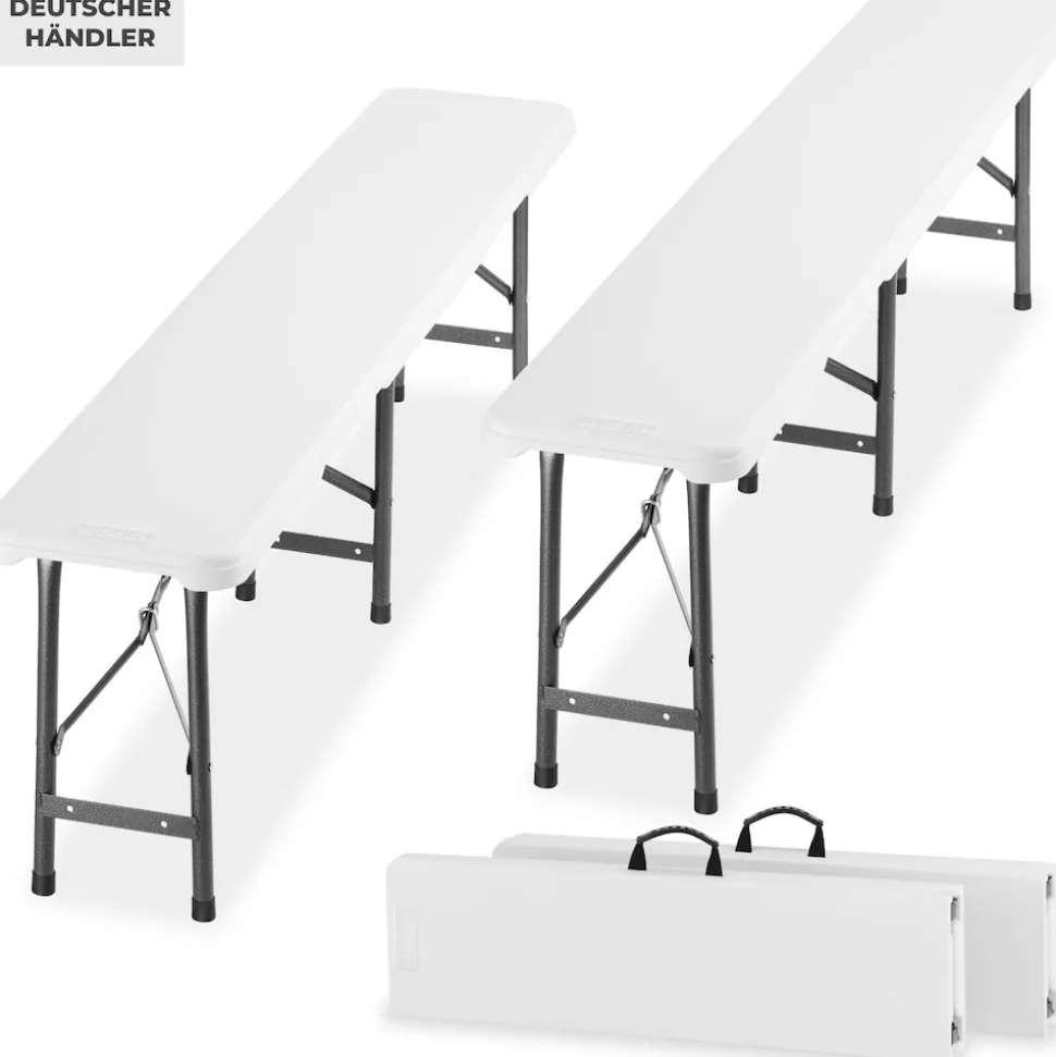 tectake® 2er Set Campingklappbank, wetterfest, je 500 kg belastbar, bis zu 8 Personen, gummierte Tragegriffe