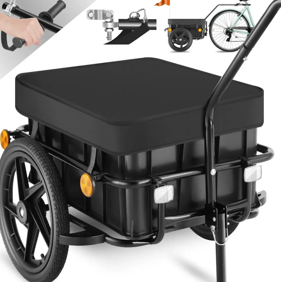 tectake® Fahrradanhänger, 2 in 1 multifunktional, luftgefüllte Profilreifen mit Kugellager, Belastbarkeit 50 kg, 70 Liter, ca. 148 x 64 x 81 cm